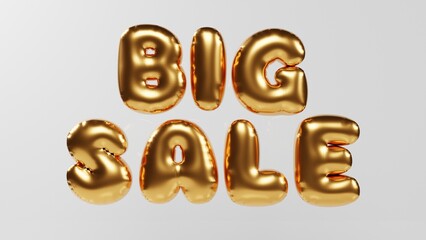 gold big sale text balloon isolated on white background, sale promo ads, 3d rendering