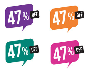 47 percent discount. purple, orange, green and pink balloons for promotions and offers. Vector Illustration on white background.