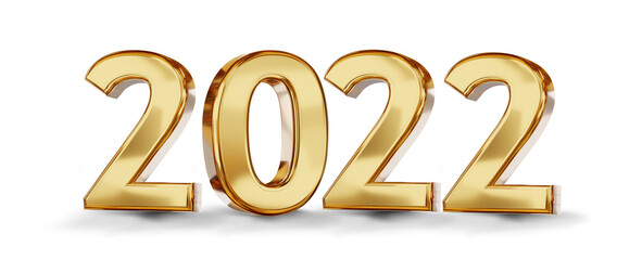 2022 golden bold year symbol isolated 3d-illustration - obrazy, fototapety, plakaty