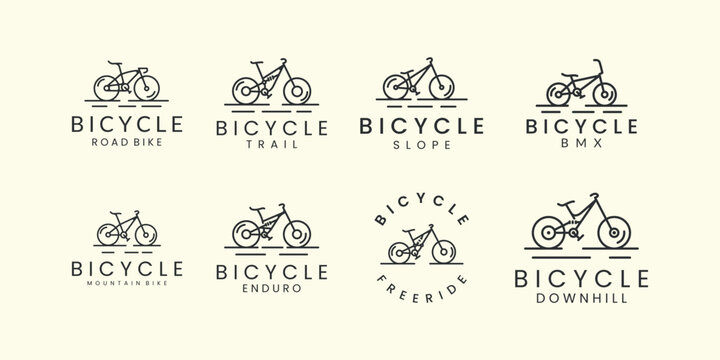 bundle logo bicycle with linear style logo icon template design. transportation, sport vector illustration