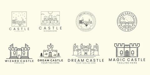 Set logo castle with linear style logo icon template design. architecture vector illustration
