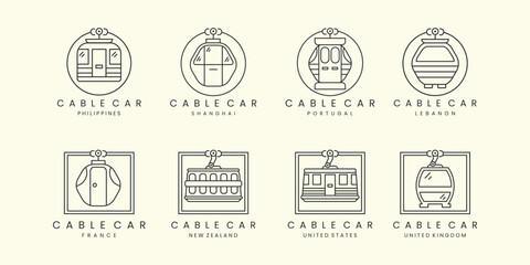 bundle logo cable car with linear style logo icon template design. transportation, gondala vector illustration