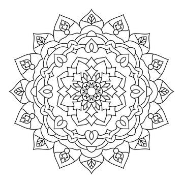 Mandala design illustration. Oriental decorative round ornament can be used for meditation background, stress therapy and coloring page.