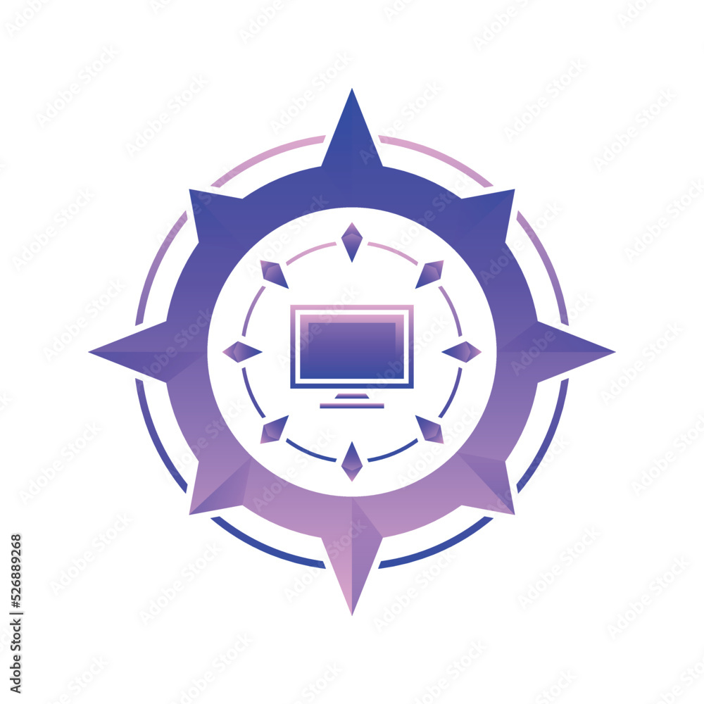 Poster monitor compass logo gradient design template icon element
