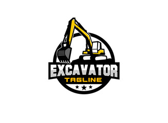 Excavator logo vector for construction company. Heavy equipment template vector illustration for your brand.