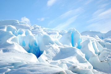 Close up of Perito Moreno glacier located in Patagonia. Copy space.