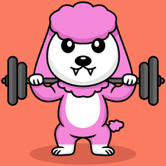 Vector illustration of premium cute dog doing weightlifting