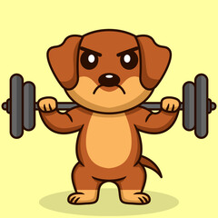 Vector illustration of premium cute dog doing weightlifting