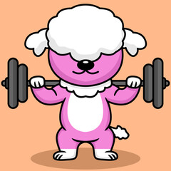Vector illustration of premium cute dog doing weightlifting