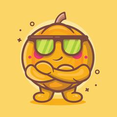 cute pumpkin fruit character mascot with cool expression isolated cartoon in flat style design