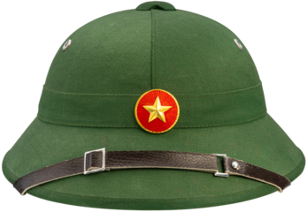 Military classic green helmet with golden star isolated on white background with work path.
