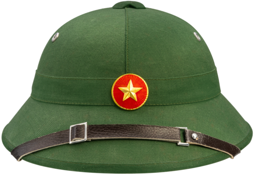 Military classic green helmet with golden star isolated on white background with work path.