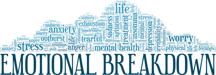 Emotional Breakdown word cloud conceptual design isolated on white background.