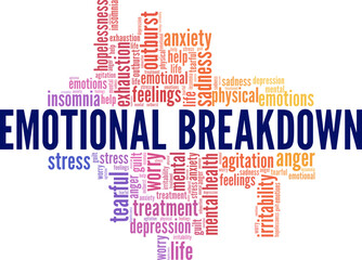 Emotional Breakdown word cloud conceptual design isolated on white background.