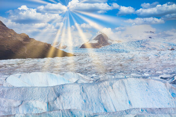 パタゴニア地方の美しい氷河に差し込む太陽光線
