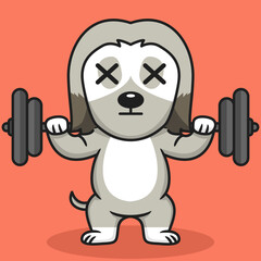 Vector illustration of premium cute dog doing weightlifting