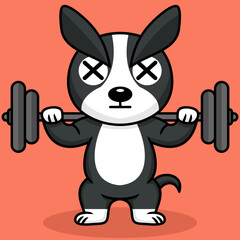 Vector illustration of premium cute dog doing weightlifting