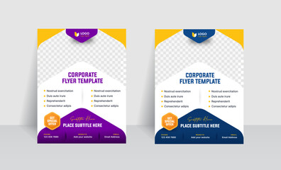 Half Hexagon flyer, brochure with blue, purple, and yellow colors. Suitable for your business and agency