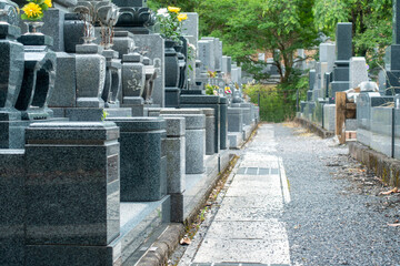 日本で撮影したお墓の写真。お墓参りのイメージ。