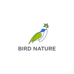 Line Art Bird Logo With Leaf
