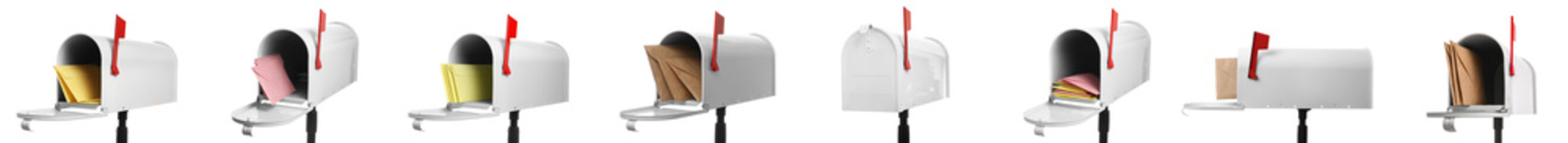 Set of mail boxes on white background
