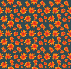 orange flower on blue background - seamless pattern