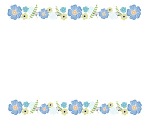 パステルカラーの花のラインフレーム（青）