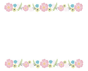 パステルカラーの花のラインフレーム（ピンク）