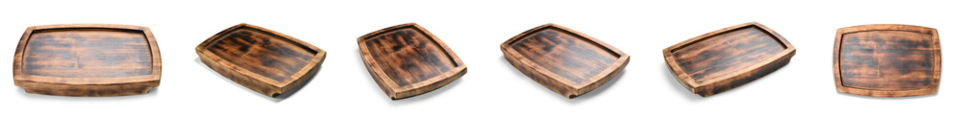 Set of wooden boards on white background