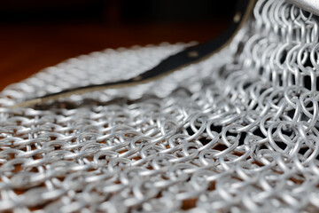 Role Playing Game and game dice and templar knight armour in the table top game epic play for RPG. ice and fire and dragons and dungeons