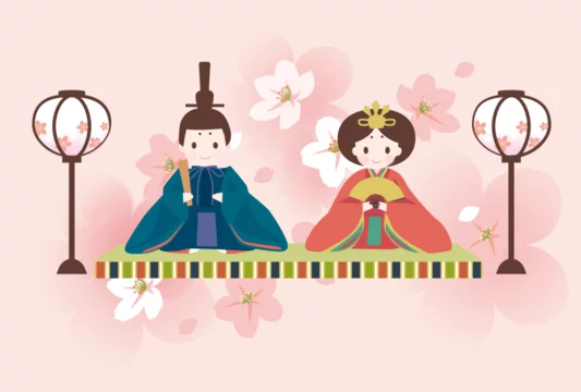 ひな人形（桜背景）のイラスト Stock ベクター | Adobe Stock
