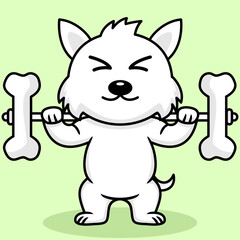Naklejka na ściany i meble Vector illustration of premium cute dog doing bone lifting