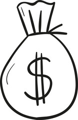 Money bag hand drawn outline style