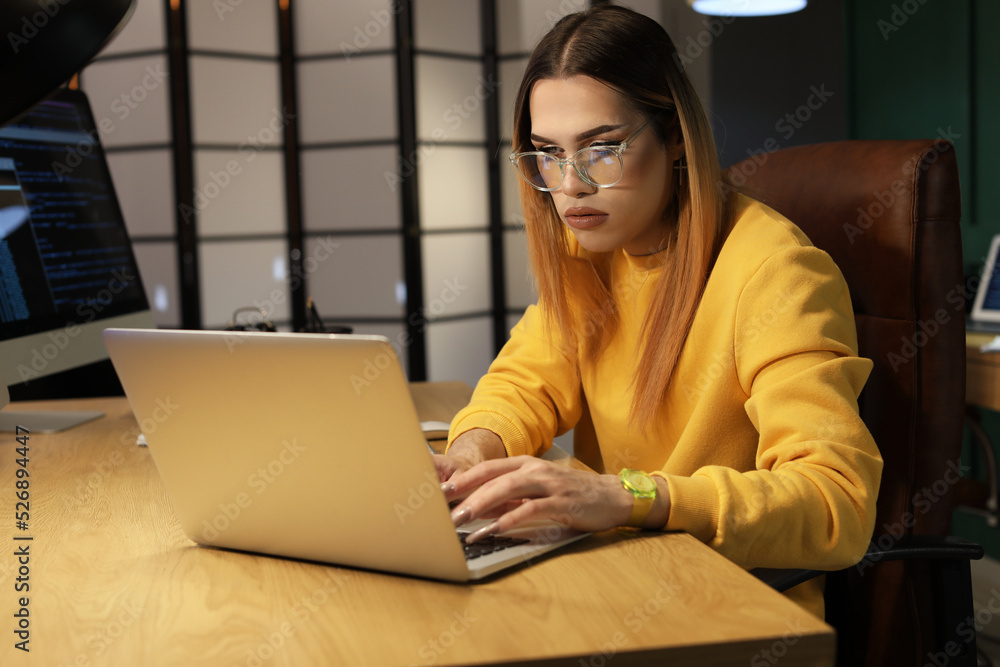 Poster transgender programmer working in server room