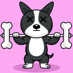Obraz premium Vector illustration of premium cute dog doing bone lifting