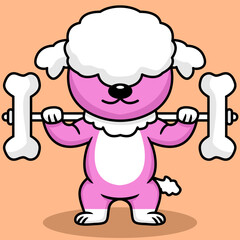 Vector illustration of premium cute dog doing bone lifting