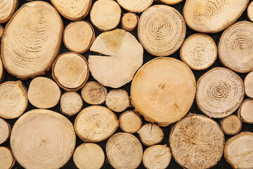 Wooden logs as background, closeup