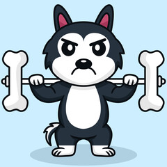 Plakat Vector illustration of premium cute dog doing bone lifting