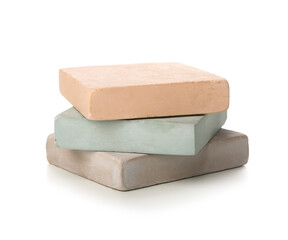 Plaster podiums on white background