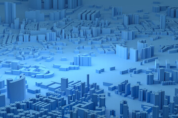 blue aerial view of city buildings 3d rendering blue map background