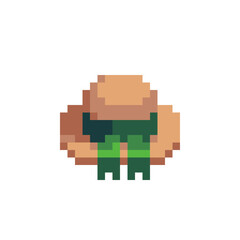 Woman's hat. Pixel art. Women's accessories. Isolated vector illustration. Design for stickers, logo shop, embroidery, mobile app.