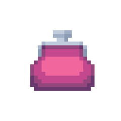 Purse isolated vector illustration. Pixel art men's accessories icon. Design for stickers, logo shop, embroidery, mobile app.