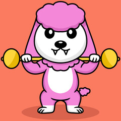 Vector illustration of premium cute dog doing sport lifting gold
