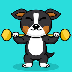 Vector illustration of premium cute dog doing sport lifting gold