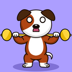 Vector illustration of premium cute dog doing sport lifting gold