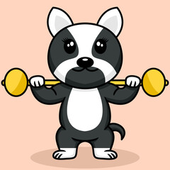 Obraz na płótnie Canvas Vector illustration of premium cute dog doing sport lifting gold
