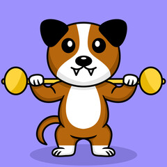 Obraz premium Vector illustration of premium cute dog doing sport lifting gold
