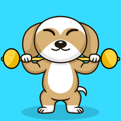 Vector illustration of premium cute dog doing sport lifting gold