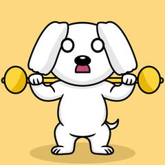 Vector illustration of premium cute dog doing sport lifting gold