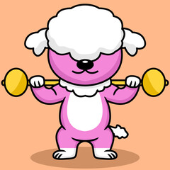 Vector illustration of premium cute dog doing sport lifting gold